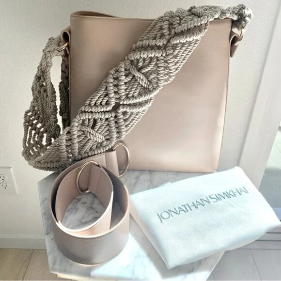 Simkhai Beige Biscotti Britt Wide Macrame Interchangeable Strap Leather Tote Bag - Picture 5 of 12